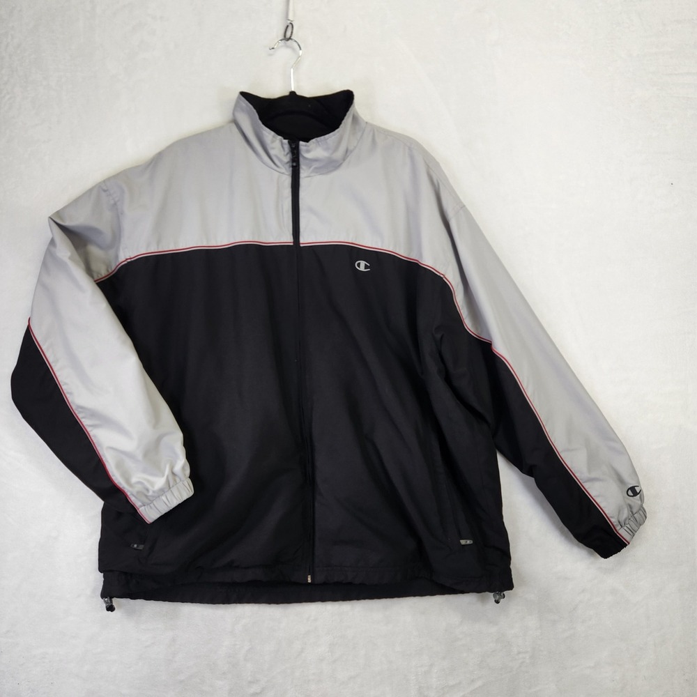 Champion Men's Track Jacket‎ Full Zip Black Grey Red Trim Size 2XL